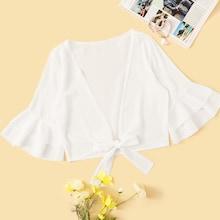 Romwe Layer Cuff Tie Front Blouse