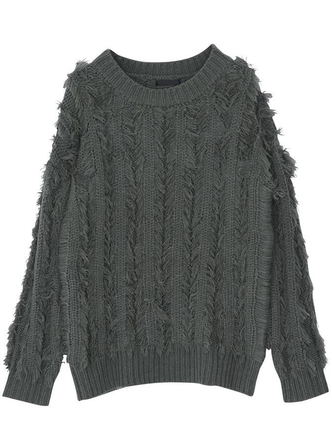 Romwe Long Sleeve Tassel Green Sweater