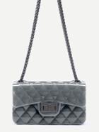 Romwe Dark Grey Plastic Quilted Flap Bag With Chain