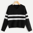 Romwe Striped Panel V-neck Jumper