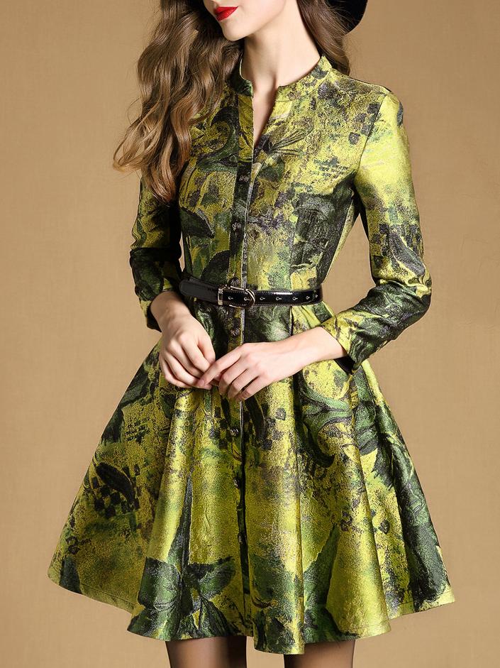 Romwe Yellow Round Neck Long Sleeve Drawstring Coat
