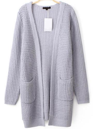Romwe Pockets Knit Grey Cardigan