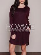Romwe Burgundy Long Sleeve Pockets Casual Dress