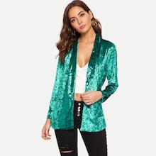 Romwe Shawl Collar Solid Velvet Blazer
