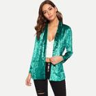 Romwe Shawl Collar Solid Velvet Blazer