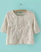 Romwe With Zipper Lace Embroidered Apricot Top