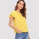 Romwe Layered Ruffle Sleeve Scallop Hem Top