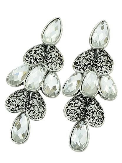 Romwe White Drop Gemstone Silver Heart Earrings