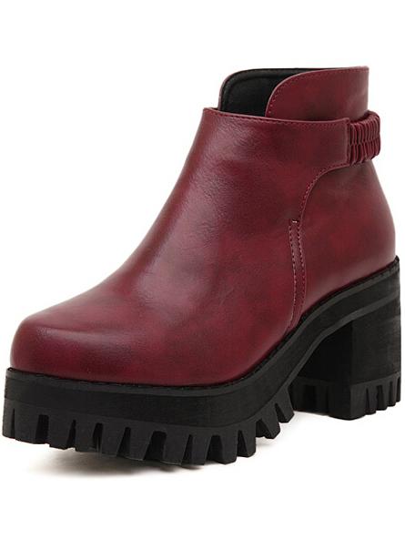 Romwe Burgundy Round Toe Zipper Pu Boots