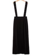 Romwe Straps With Pearl Pleated Chiffon Black Dress