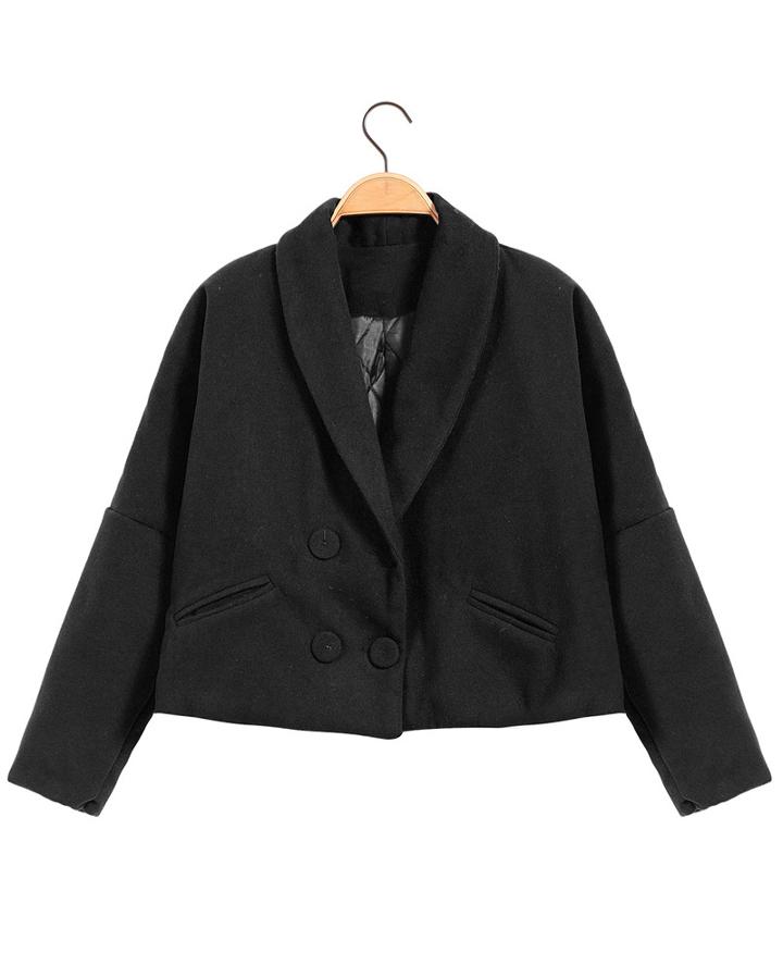 Romwe Lapel Loose Crop  Woolen Grey Coat