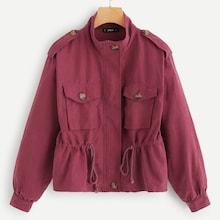 Romwe Drawstring Waist Pocket Print Utility Coat