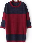 Romwe Long Sleeve Hollow Wine Red Sweater