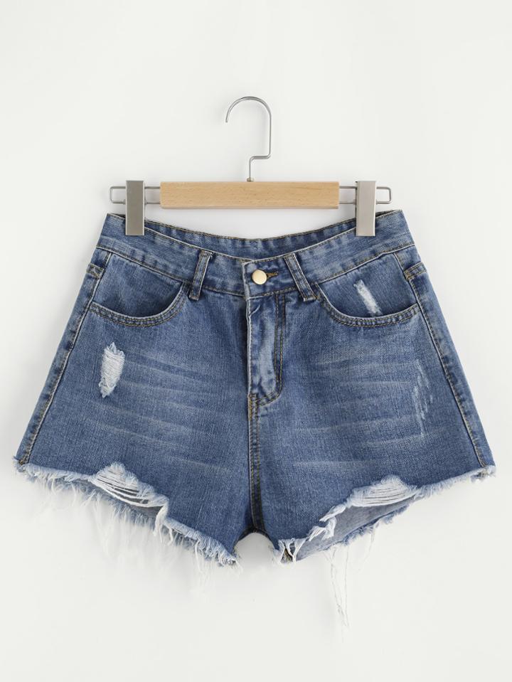 Romwe Distressed Fray Hem Shorts