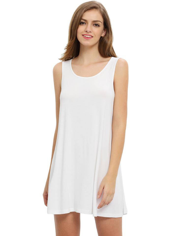 Romwe White Sleeveless Casual Shift Dress