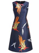 Romwe Blue Round Neck Sleeveless Leaves Print Dress