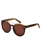 Romwe Leopard Frame Top Bar Oversized Round Sunglasses