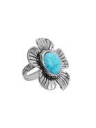 Romwe Antique Silver Turquoise Embellished Flower Shape Ring