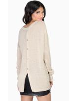 Romwe Rivet Split Knit Beige Sweater