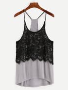 Romwe Grey Contrast Lace Overlay Cami Top