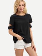 Romwe Black Short Sleeve Cut Away Casual Blouse