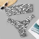 Romwe Zebra Print Bandeau With High Cut Bikini Set