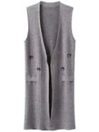 Romwe Slit Back Vertical Striped Knit Grey Vest