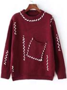 Romwe Dip Hem Pockets Wine Red Sweater