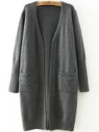 Romwe Long Sleeve Pockets Fuzzy Grey Coat