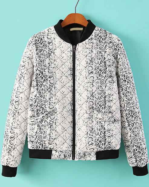 Romwe Diamond Patterned Floral Crop Jacket