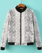 Romwe Diamond Patterned Floral Crop Jacket