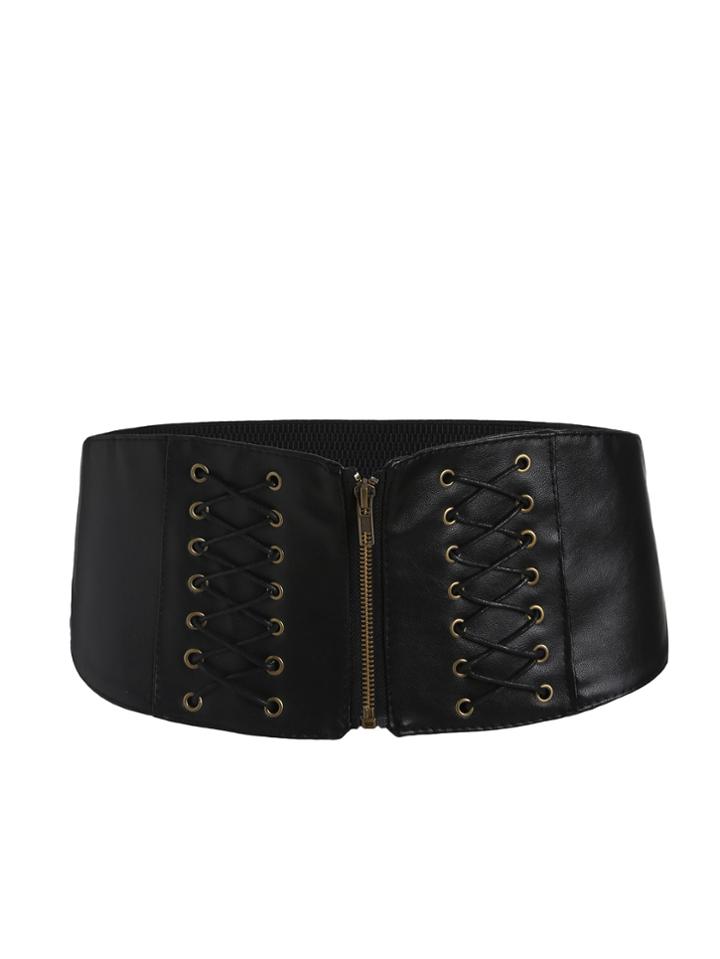 Romwe Black Criss Cross Zipper Up Waist Belt