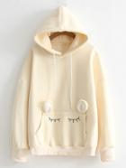 Romwe Eyelash Embroidered Kangaroo Pocket Hoodie