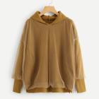 Romwe Mesh Overlay Hooded Sweater