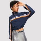 Romwe O-ring Zip Half Placket Striped Sweatshirt