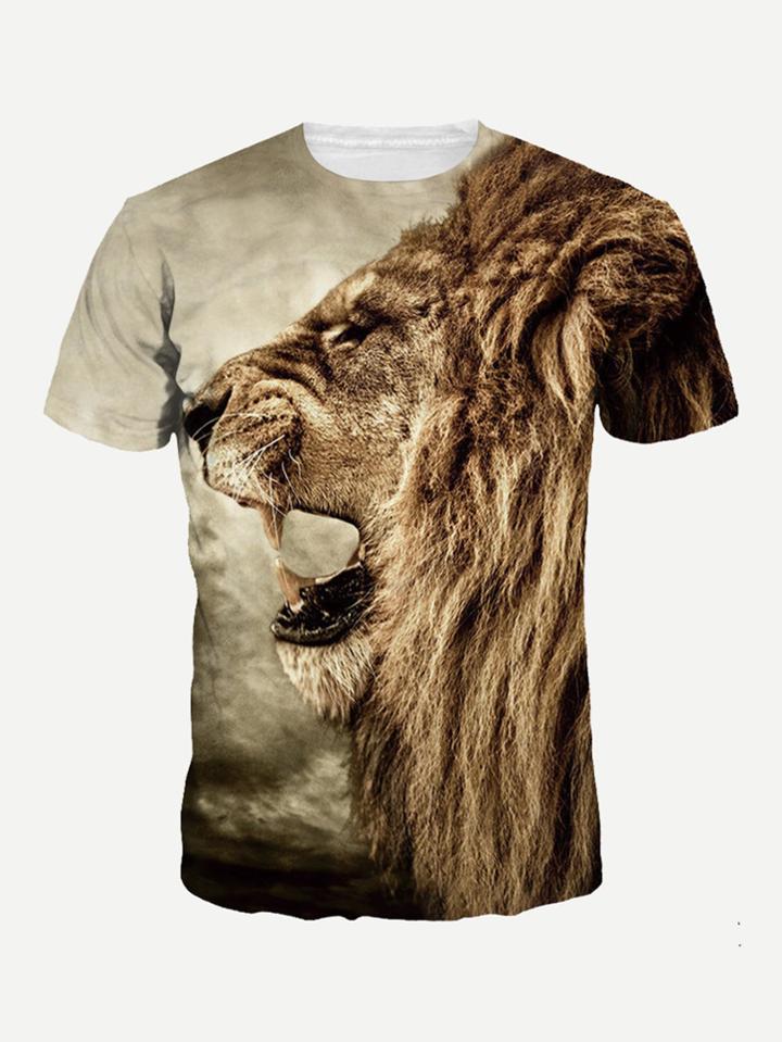 Romwe Men Lion Print Tee