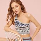 Romwe Graphic Print One Shoulder Crop Top