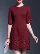 Romwe Red Embroidered Hollow Shift Dress
