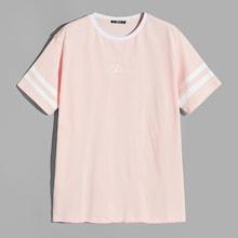 Romwe Guys Striped-panel Letter Print Tee