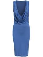 Romwe Deep V Neck Sleeveless Tight Blue Dress