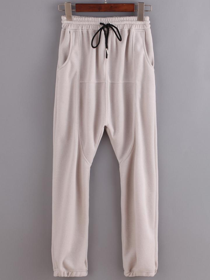 Romwe Elastic Waist Drawstring Beam Port Pant