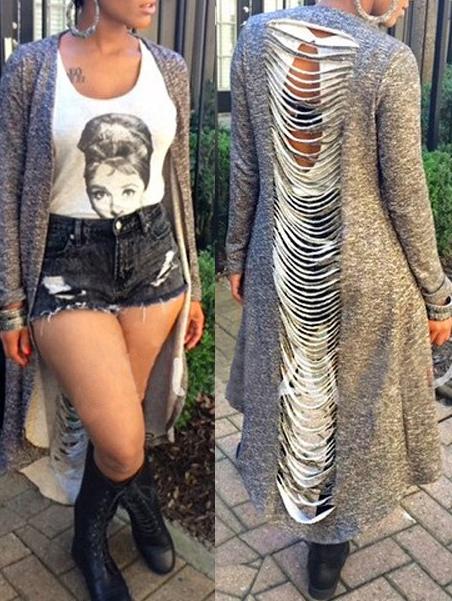 Romwe Cut Out Long Coat