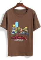 Romwe Khaki Short Sleeve Simpson Print T-shirt