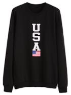 Romwe Black Usa Print Sweatshirt