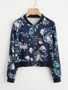 Romwe Floral Print Zip Up Jacket