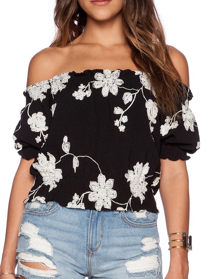Romwe Off The Shoulder Flower Print Top