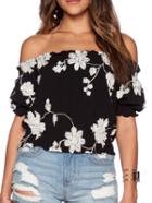 Romwe Off The Shoulder Flower Print Top