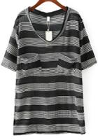 Romwe V Neck With Pocket Striped Black Dress