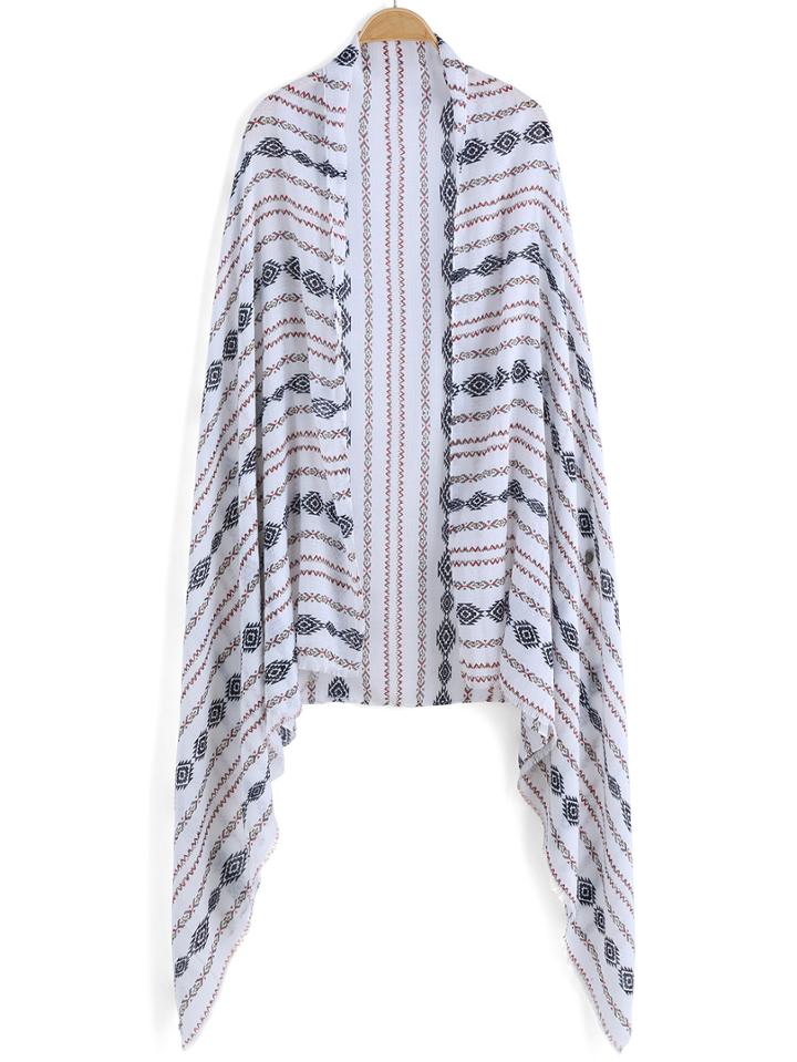 Romwe Tribal Print Frayed Scarf