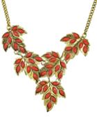 Romwe Red Imitation Gemstone Statement Leaf Necklace